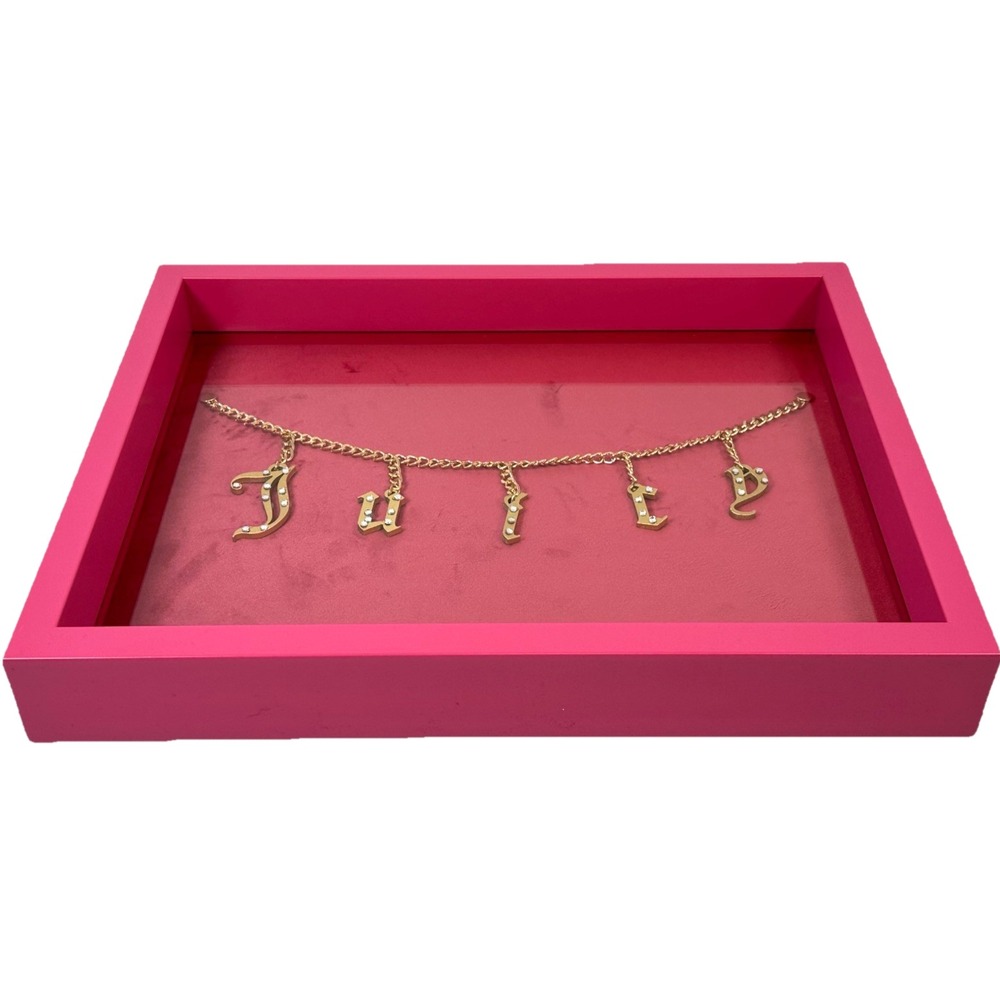 Juicy Couture Trinket Tray‎ Hot Pink Glass Jewelry Vanity Decor 13 x 10